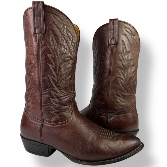 Nocona Vintage Western Cowboy Boots Brown Red Leather Mens 11 EE - Extra Wide - Picture 2 of 11